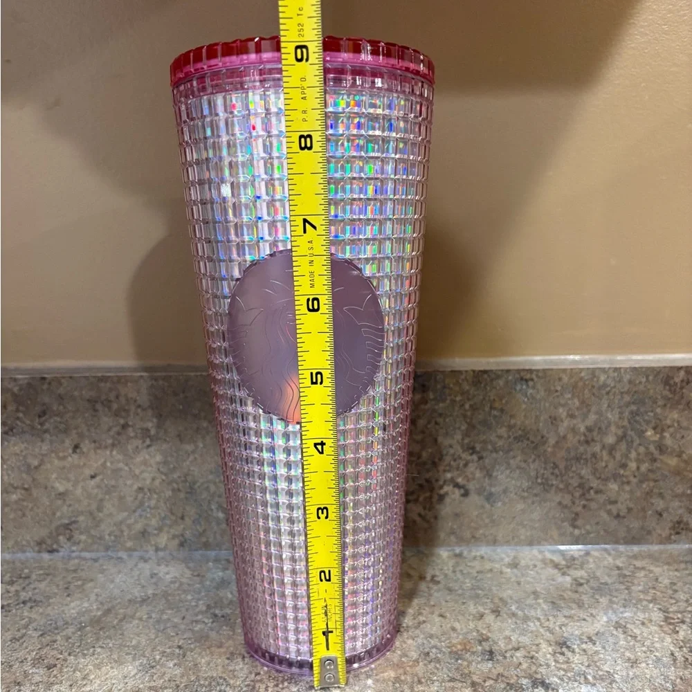 Starbucks 2022 Iridescent Pink Silver Bubblegum Grid Cold Cup Tumbler Venti 24oz